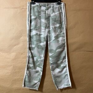 MOTHER Green Camouflage Straight Leg Pants with White Accents